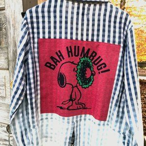 Bleached Shirt with Snoopy Bah Humbug Design . One Of A Kind. Size M